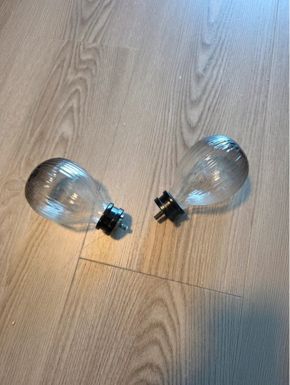 Pair of Vintage Clear Glass Light Bulbs with Ribbed Design
